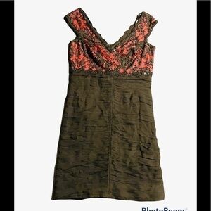 Tadashi Cocktail Silk Beaded Lace Mini Dress V-neck V-back Black Red Size 12